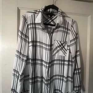 White House Black Market Black and White Plaid Blouse